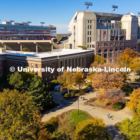 Students crossing campus on a sunny fall afternoon. November 11, 2024. Photo by Jordan Opp / University Communication and Marketing.